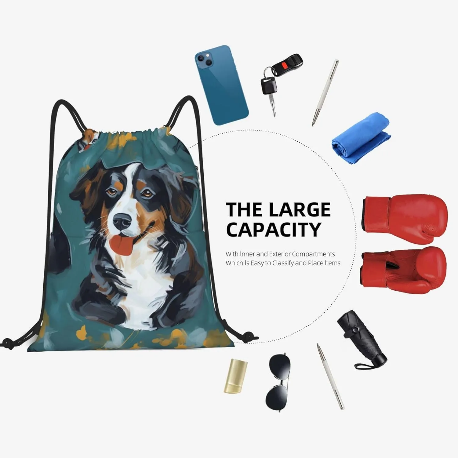 Drawstring Backpack Gym Bag Cinch Bag Draw String Back Bag Painting Dog Drawstring Bags for Travel