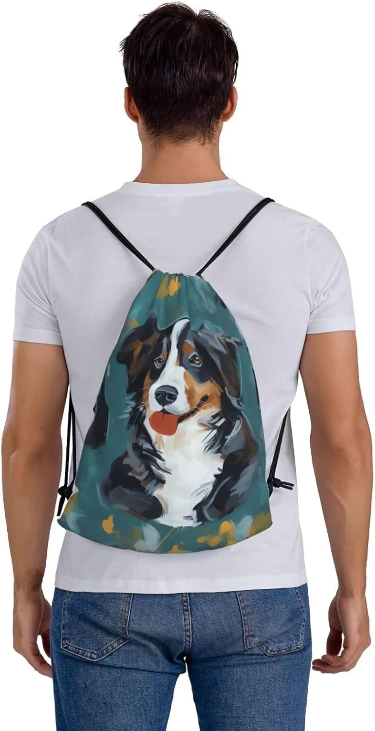 Drawstring Backpack Gym Bag Cinch Bag Draw String Back Bag Painting Dog Drawstring Bags for Travel