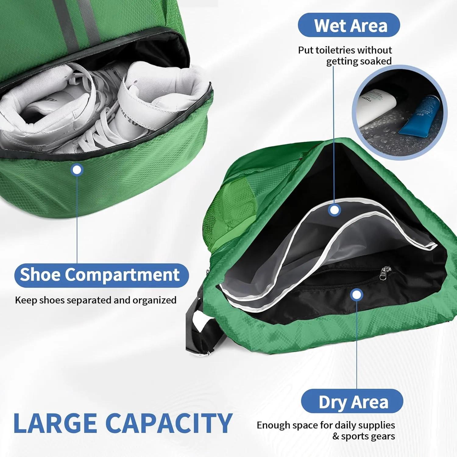 Drawstring Backpack Gym Bag with Shoes Compartment for Soccer, Basketball, Swim, Water-Resistant String Backpack Beach Cinch for Women Men, Dark Green