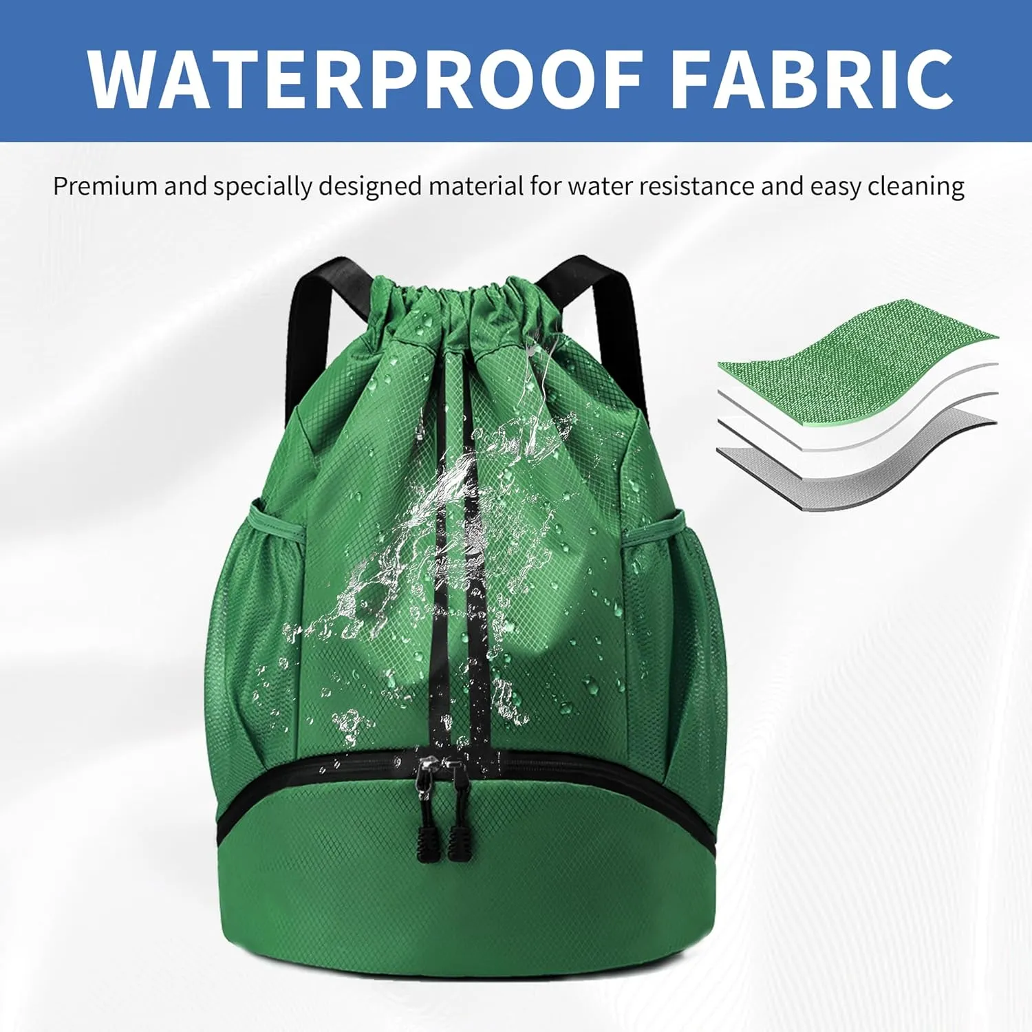 Drawstring Backpack Gym Bag with Shoes Compartment for Soccer, Basketball, Swim, Water-Resistant String Backpack Beach Cinch for Women Men, Dark Green