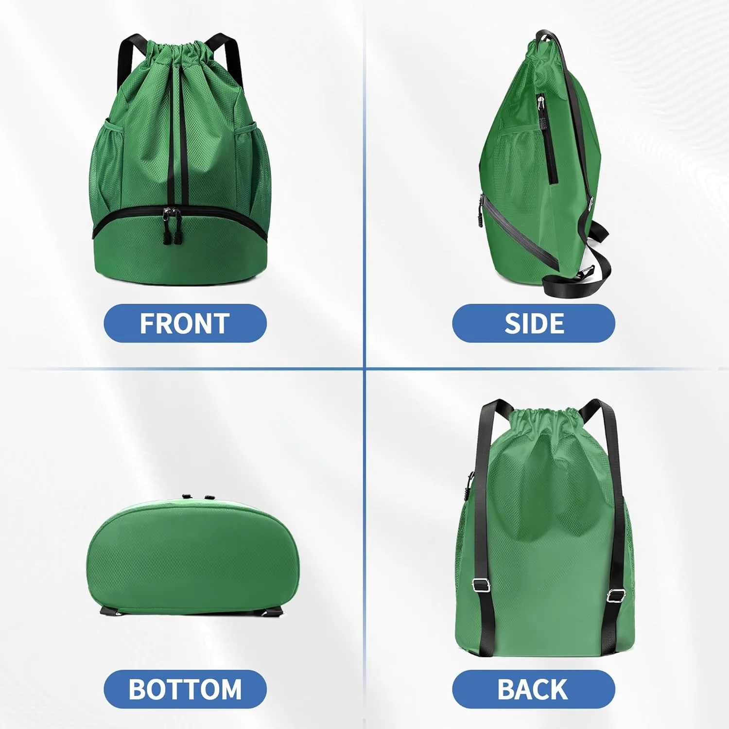 Drawstring Backpack Gym Bag with Shoes Compartment for Soccer, Basketball, Swim, Water-Resistant String Backpack Beach Cinch for Women Men, Dark Green