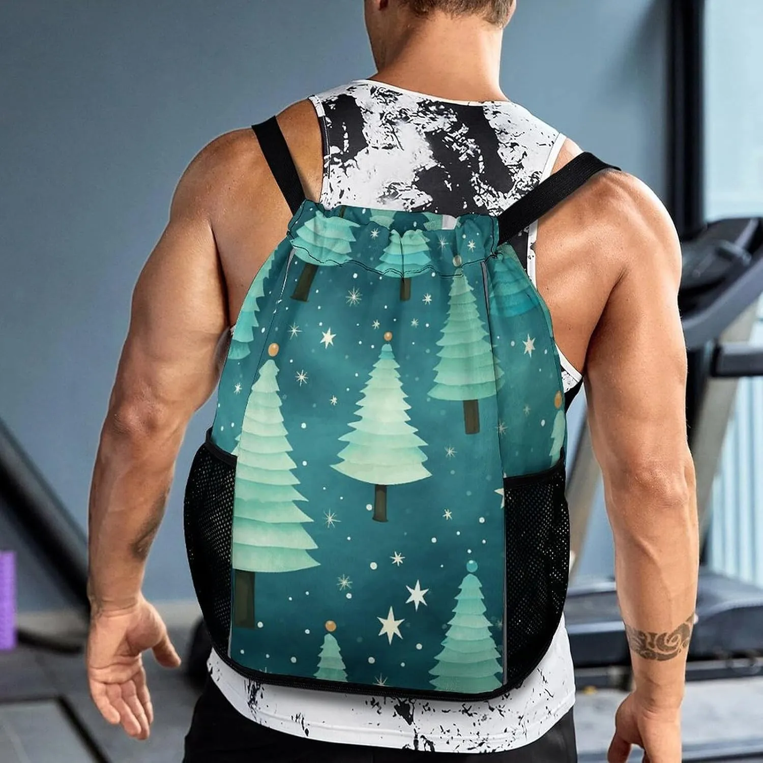 Drawstring Backpack Gym Drawstring Bag for Men Blue Star Pattern Draw String Bags Gym Bag Cinch Bag