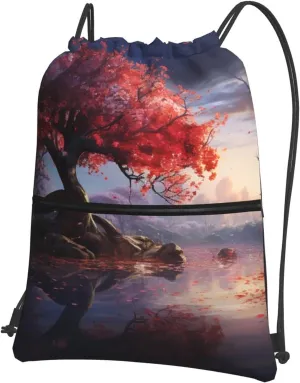 Drawstring Backpack Resistant Sackpack Fall Flowers Tree Scenery Sports Gym Bag String Bag for Women Men