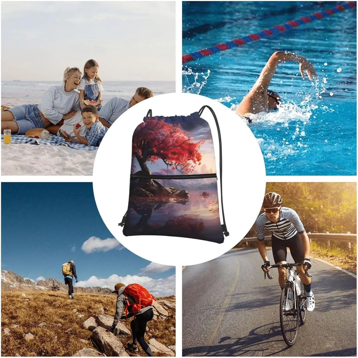 Drawstring Backpack Resistant Sackpack Fall Flowers Tree Scenery Sports Gym Bag String Bag for Women Men
