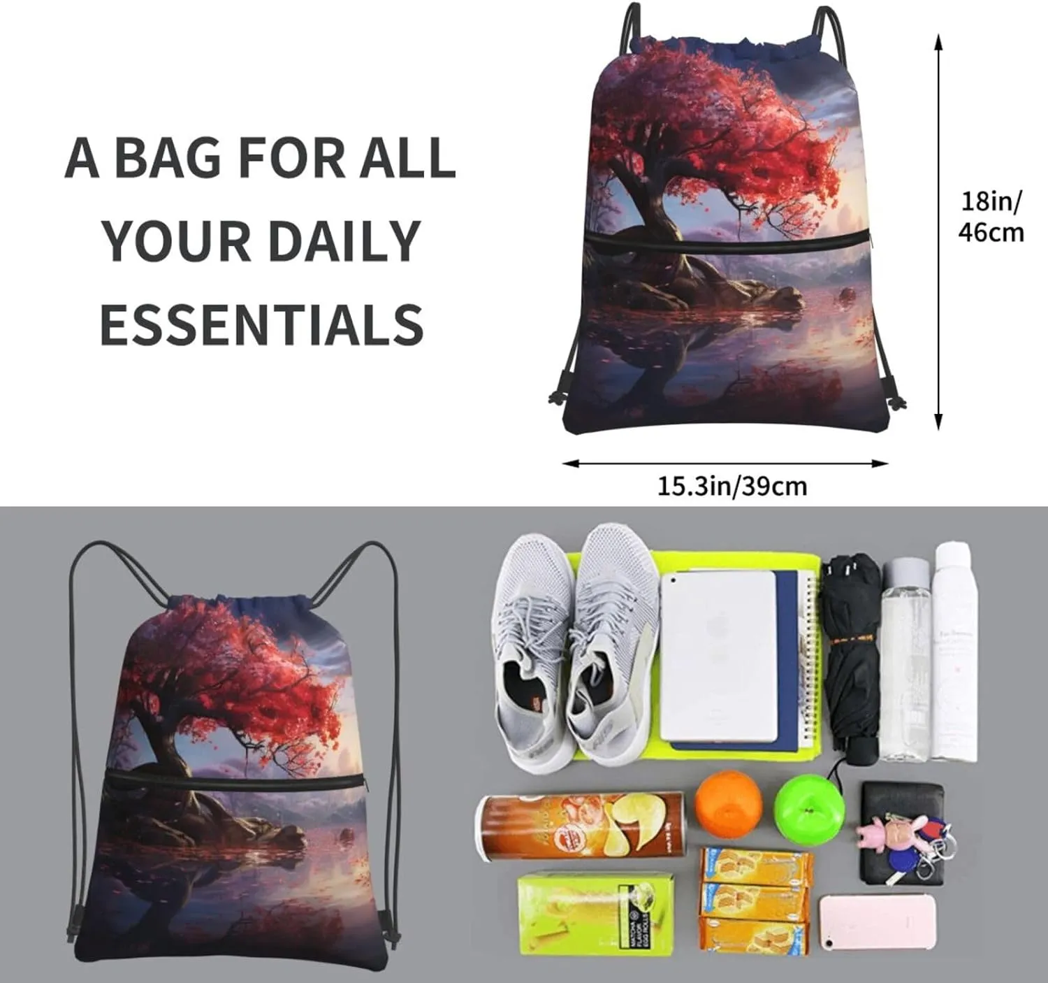 Drawstring Backpack Resistant Sackpack Fall Flowers Tree Scenery Sports Gym Bag String Bag for Women Men