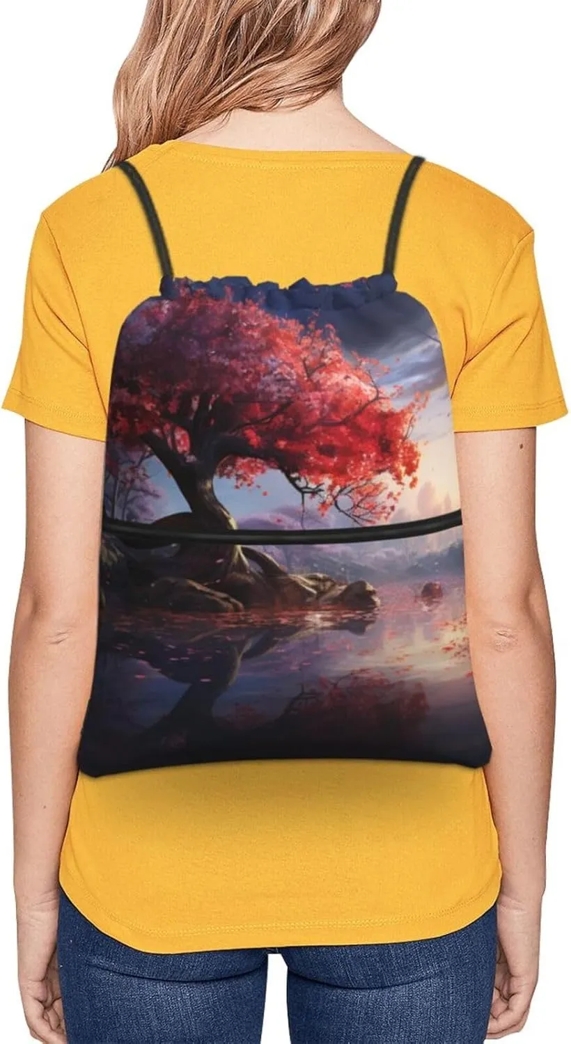 Drawstring Backpack Resistant Sackpack Fall Flowers Tree Scenery Sports Gym Bag String Bag for Women Men