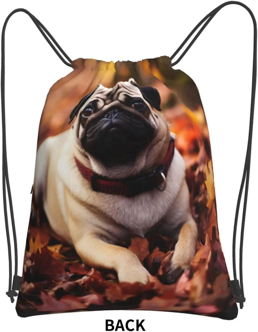 Drawstring Backpack Resistant Sackpack Fall Foliage Pug Dog Sports Gym Bag String Bag for Women Men