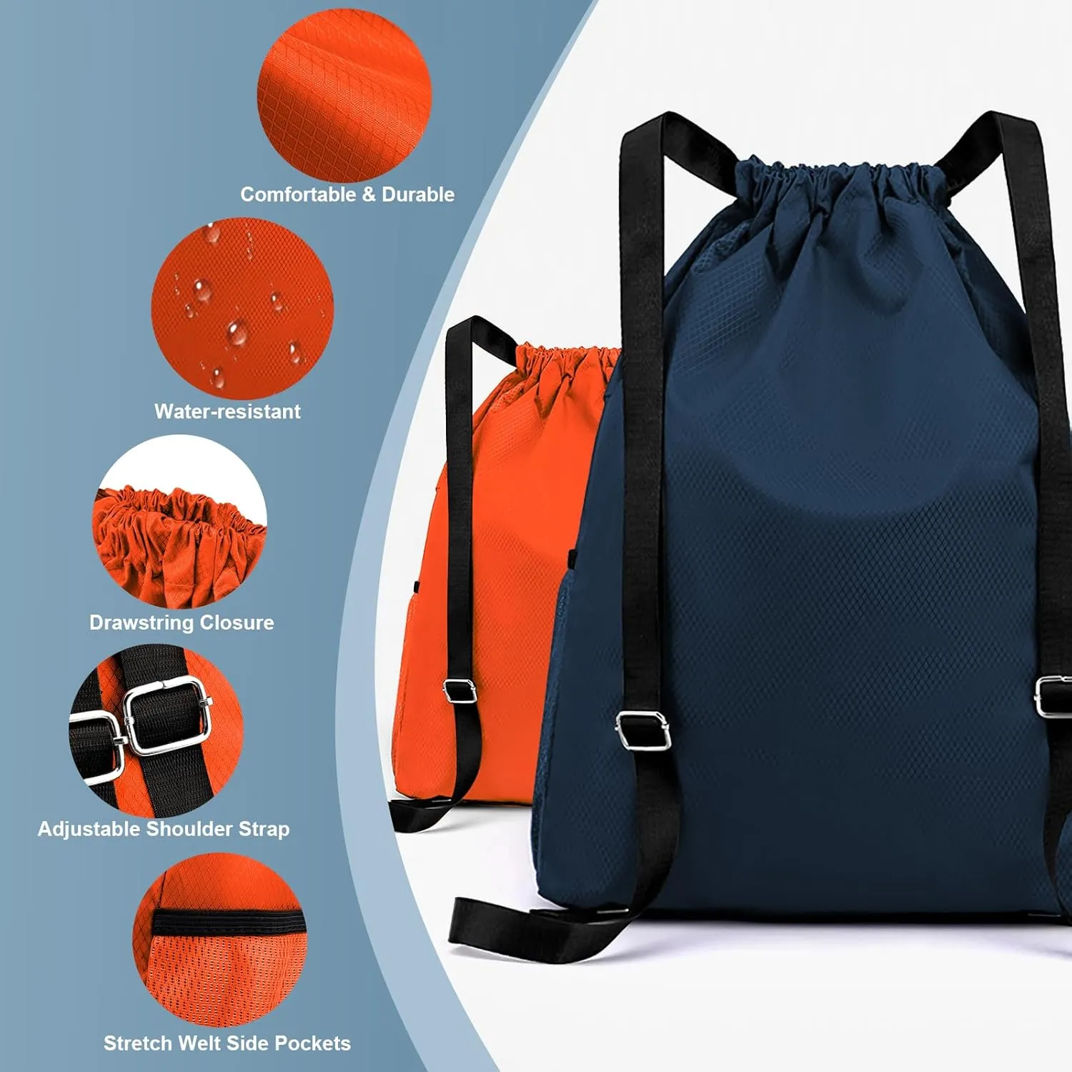 Drawstring Backpack, Small Gym Bag with Wet & Dry Compartment, Basketball Sackpack for Men Women, Sports Bag Backpack for Swim Soccer Accessories Essentials, Orange, Size L