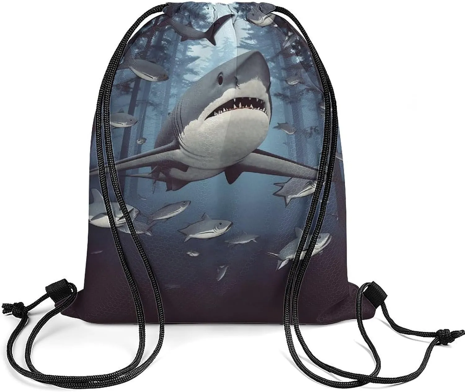 Drawstring Backpack Sport Gym Bag Water Resistant Sackpack Funny Sharks Design Cinch Bag String Bag for Outdoor, 35*42cm