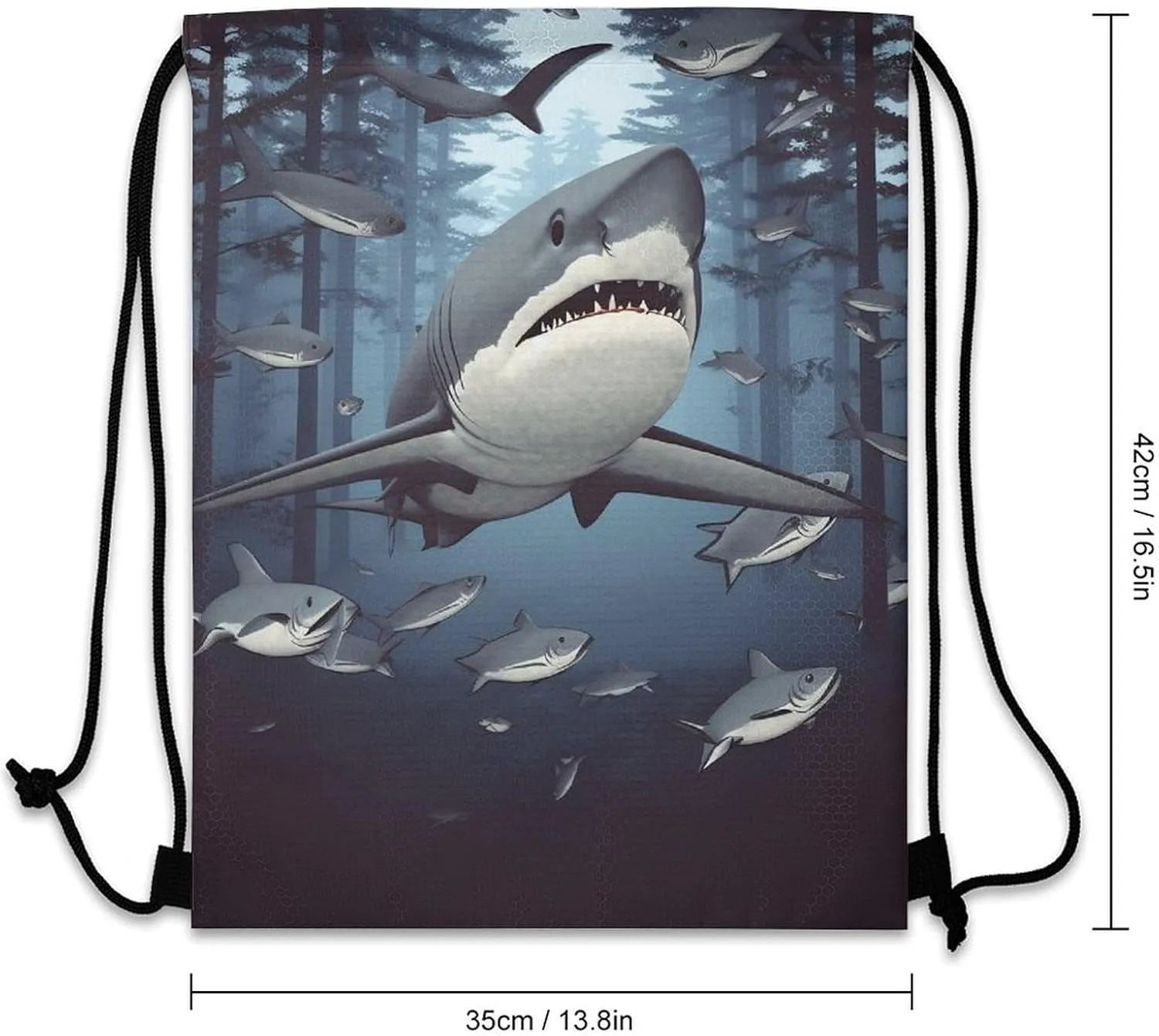 Drawstring Backpack Sport Gym Bag Water Resistant Sackpack Funny Sharks Design Cinch Bag String Bag for Outdoor, 35*42cm