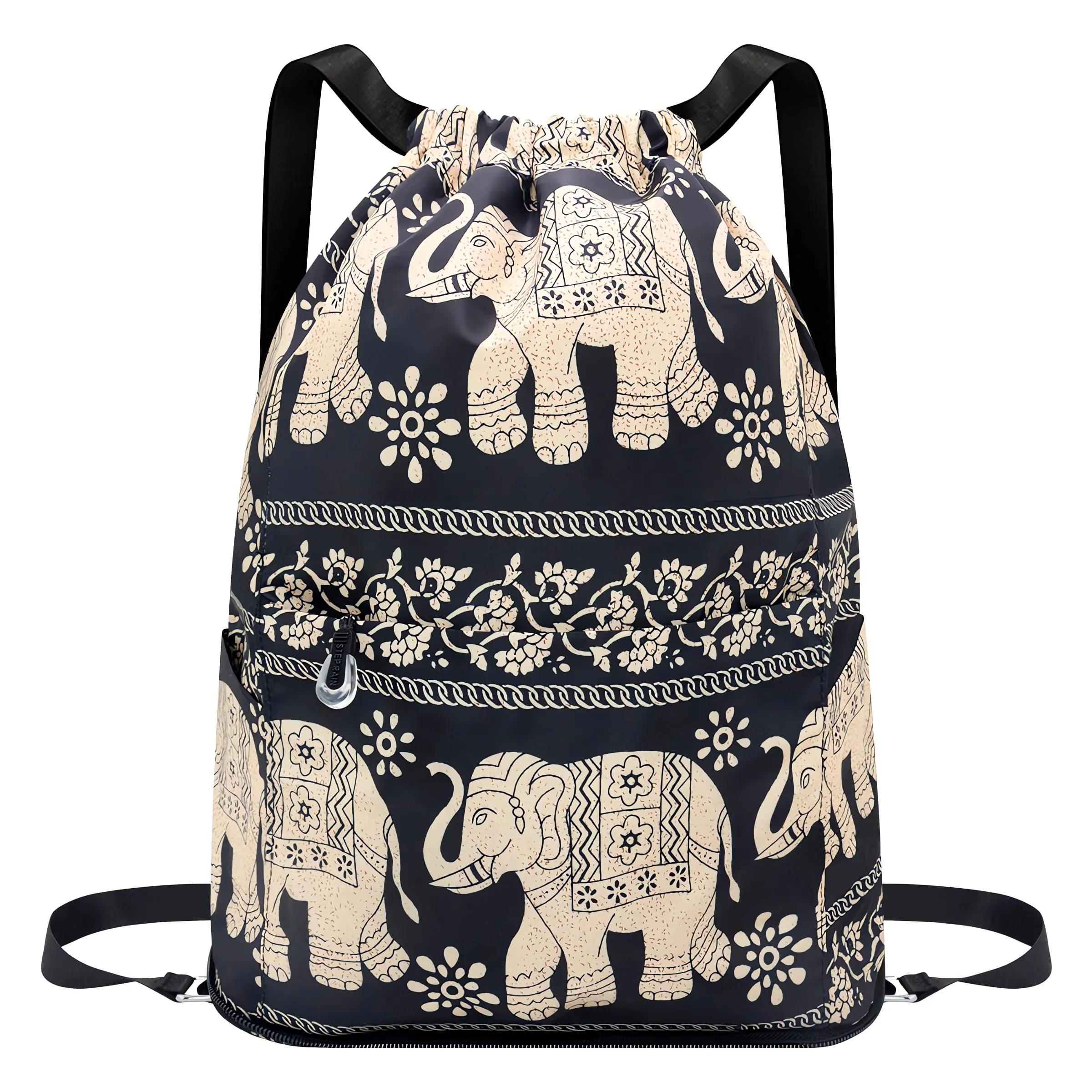 Drawstring Backpack Sports Gym Bag With Multi Pockets Elephant HLC040