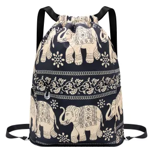 Drawstring Backpack Sports Gym Bag With Multi Pockets Elephant HLC040