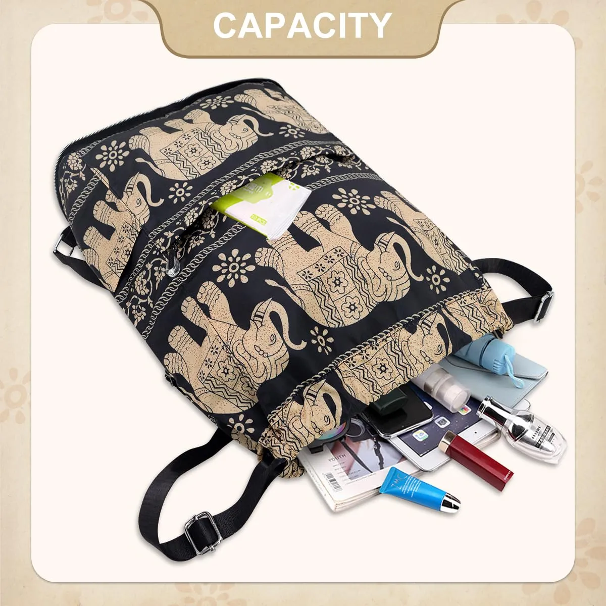 Drawstring Backpack Sports Gym Bag With Multi Pockets Elephant HLC040
