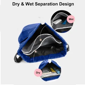 Drawstring Backpack, Waterproof Drawstring Sports Gym Bag with Shoe Compartment and Side Pockets, Drawstring Bag with Reflective Strip for Men Women, Large Size for Sports, Gym, Travel (Blue)