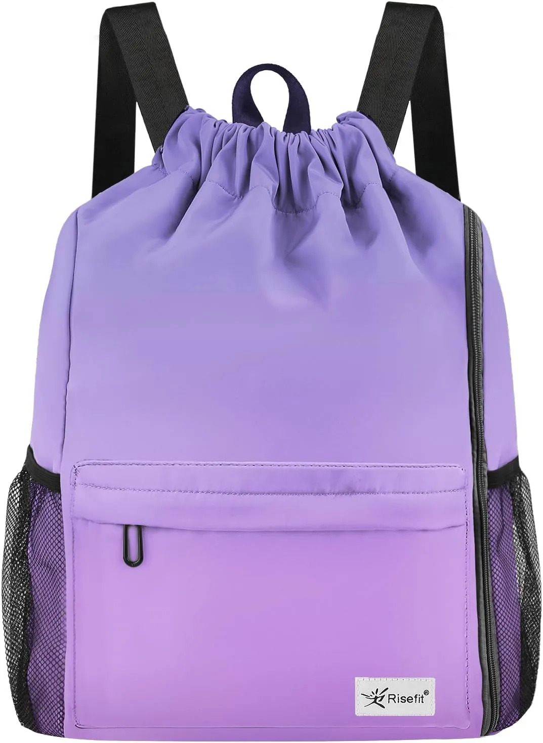 Drawstring Backpack with Mesh Pockets String Gym Bag Sackpack Sandproof Water Resistant Beach Backpack for Men Women