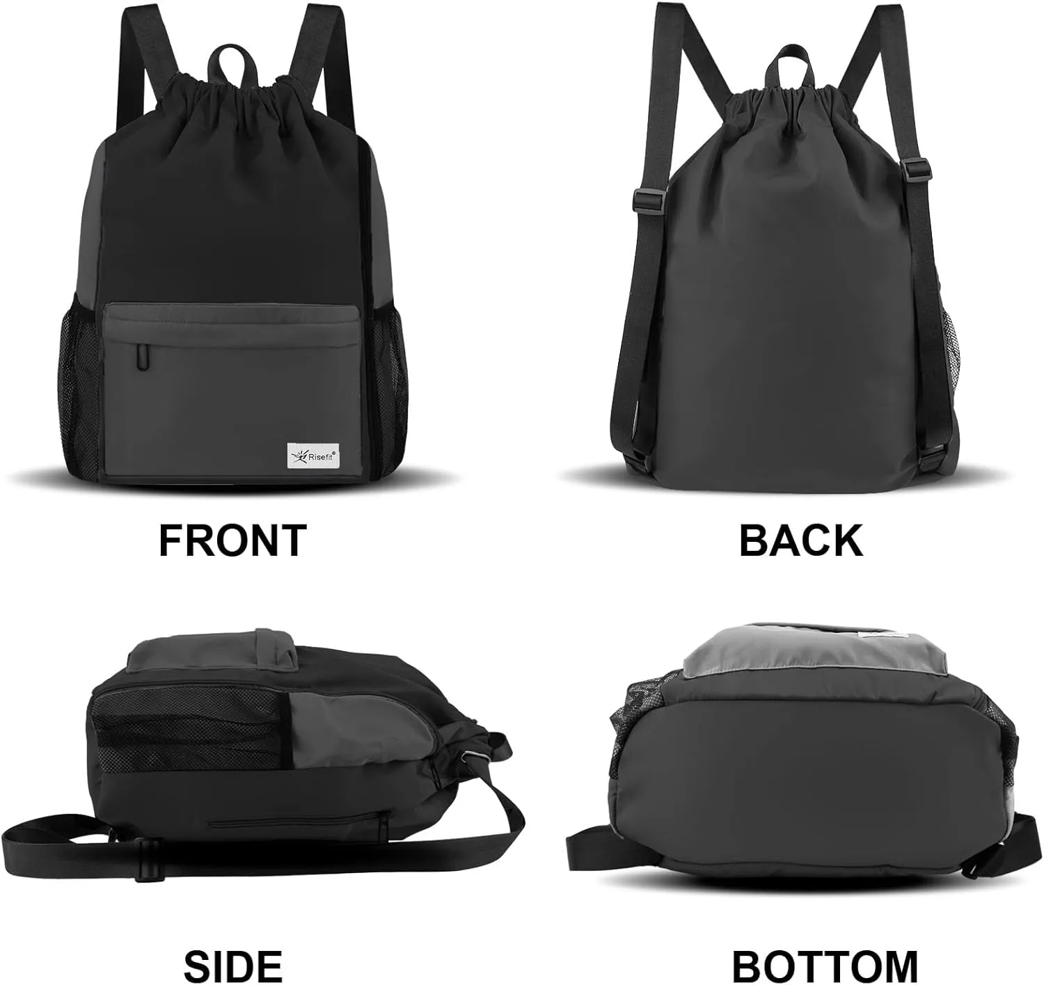 Drawstring Backpack with Mesh Pockets String Gym Bag Sackpack Sandproof Water Resistant Beach Backpack for Men Women