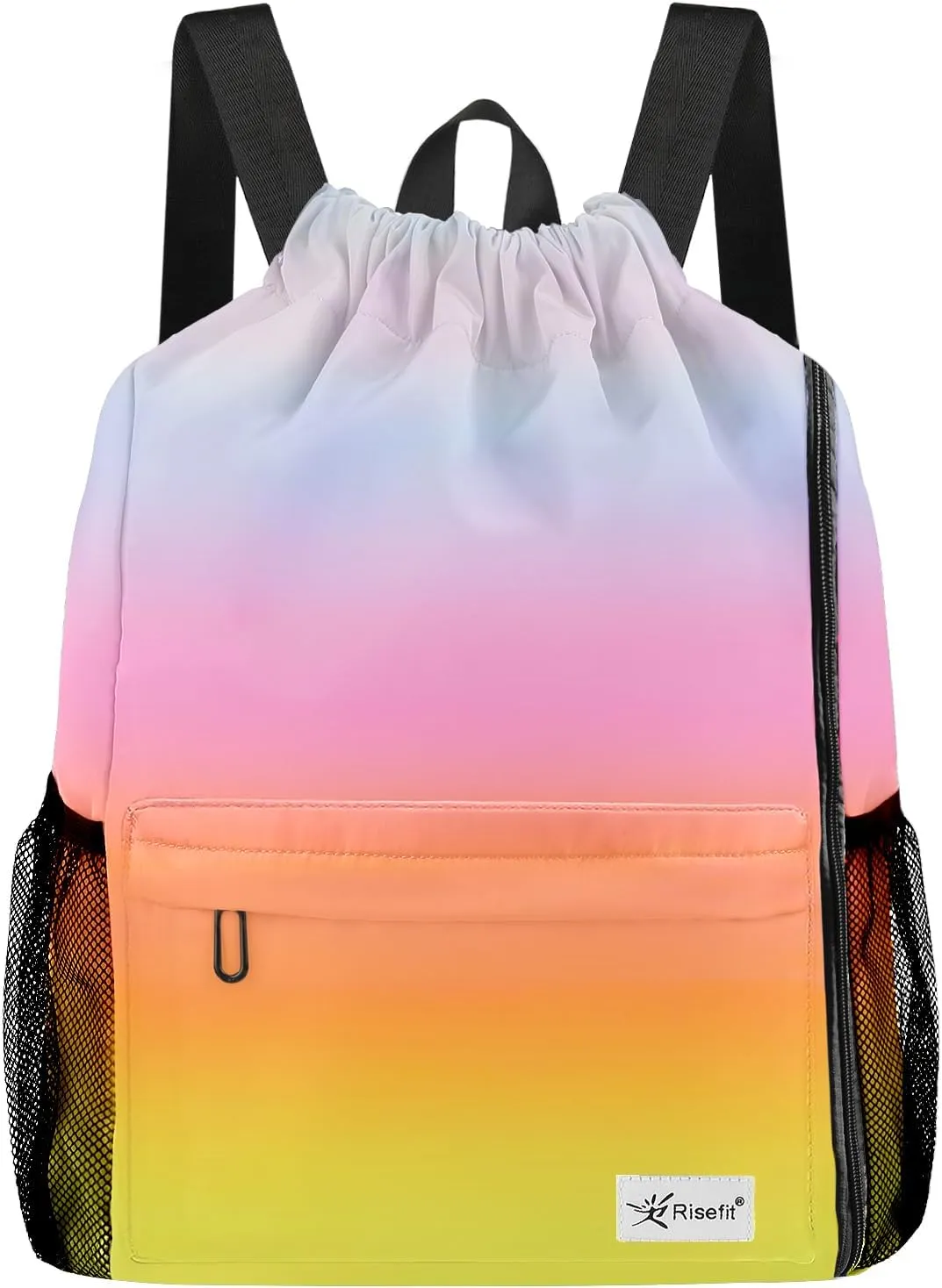 Drawstring Backpack with Mesh Pockets String Gym Bag Sackpack Sandproof Water Resistant Beach Backpack for Men Women