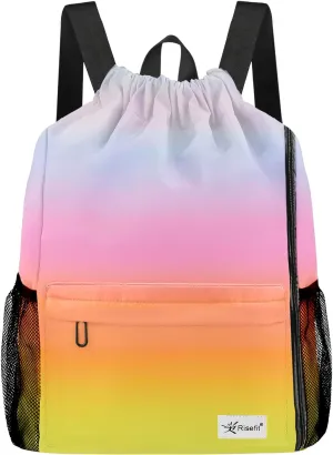 Drawstring Backpack with Mesh Pockets String Gym Bag Sackpack Sandproof Water Resistant Beach Backpack for Men Women