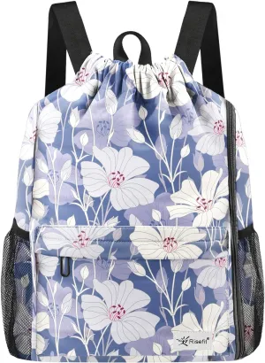 Drawstring Backpack with Mesh Pockets String Gym Bag Sackpack Sandproof Water Resistant Beach Backpack for Men Women