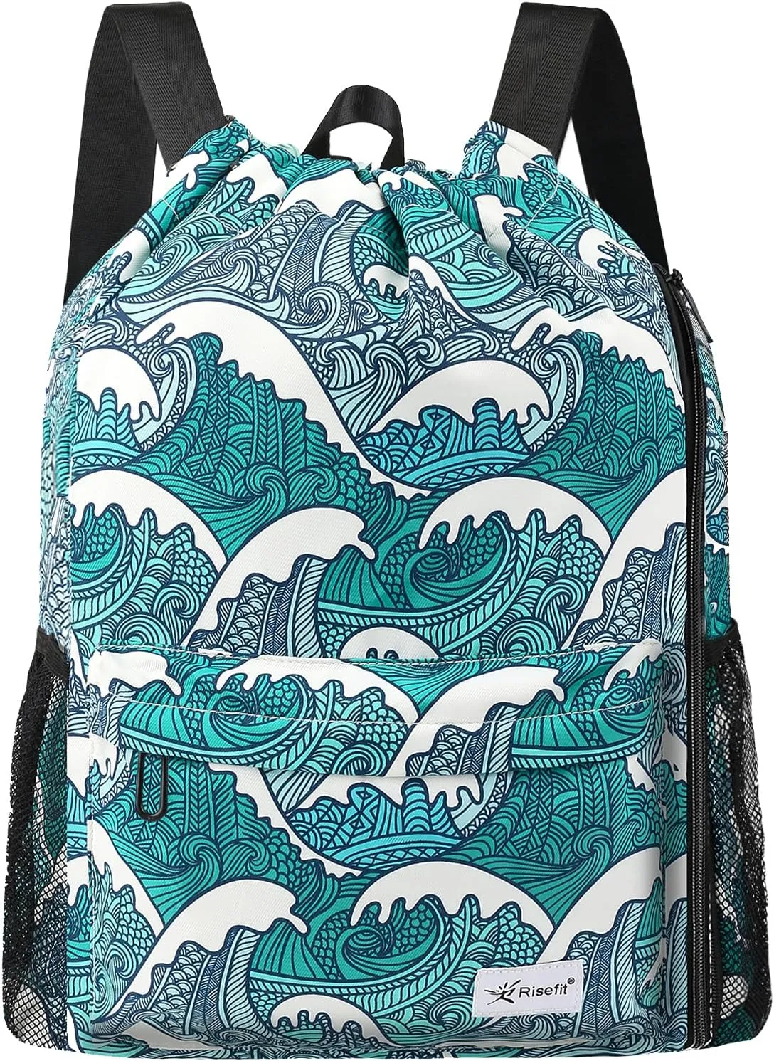 Drawstring Backpack with Mesh Pockets String Gym Bag Sackpack Sandproof Water Resistant Beach Backpack for Men Women