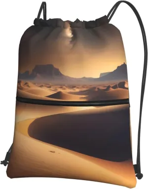 Drawstring Backpack with Zip Pockets, Desert Stars Print String Bag Lightweight Gym Sack, Hiking, Yoga