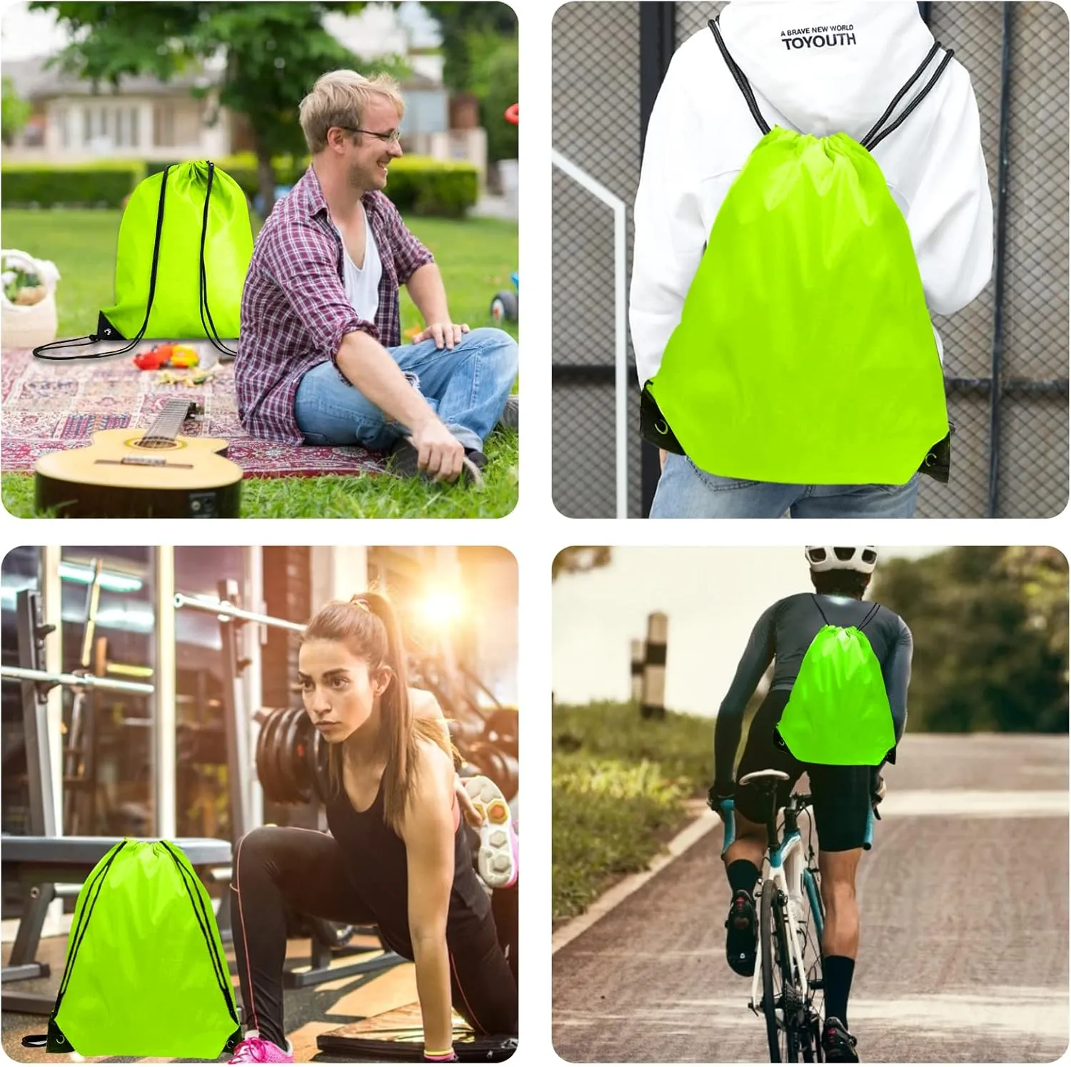 Drawstring Bags Bulk 14 Pcs Drawstring Backpack Bulk Cinch Bag Sackpack for Men Women Gym (Light Green)