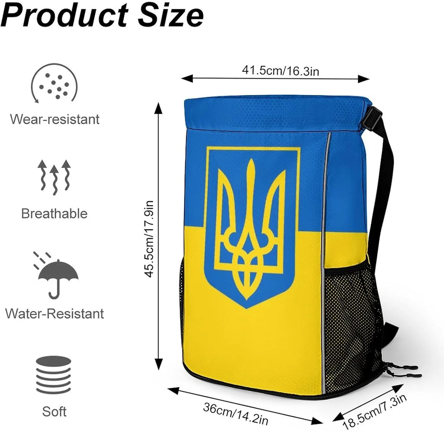 Drawstring Storage Bags, Water Resistant String Backpack Sports Sackpack for Men Women, Ukraine Coat Flag Lightweight Gym Bag