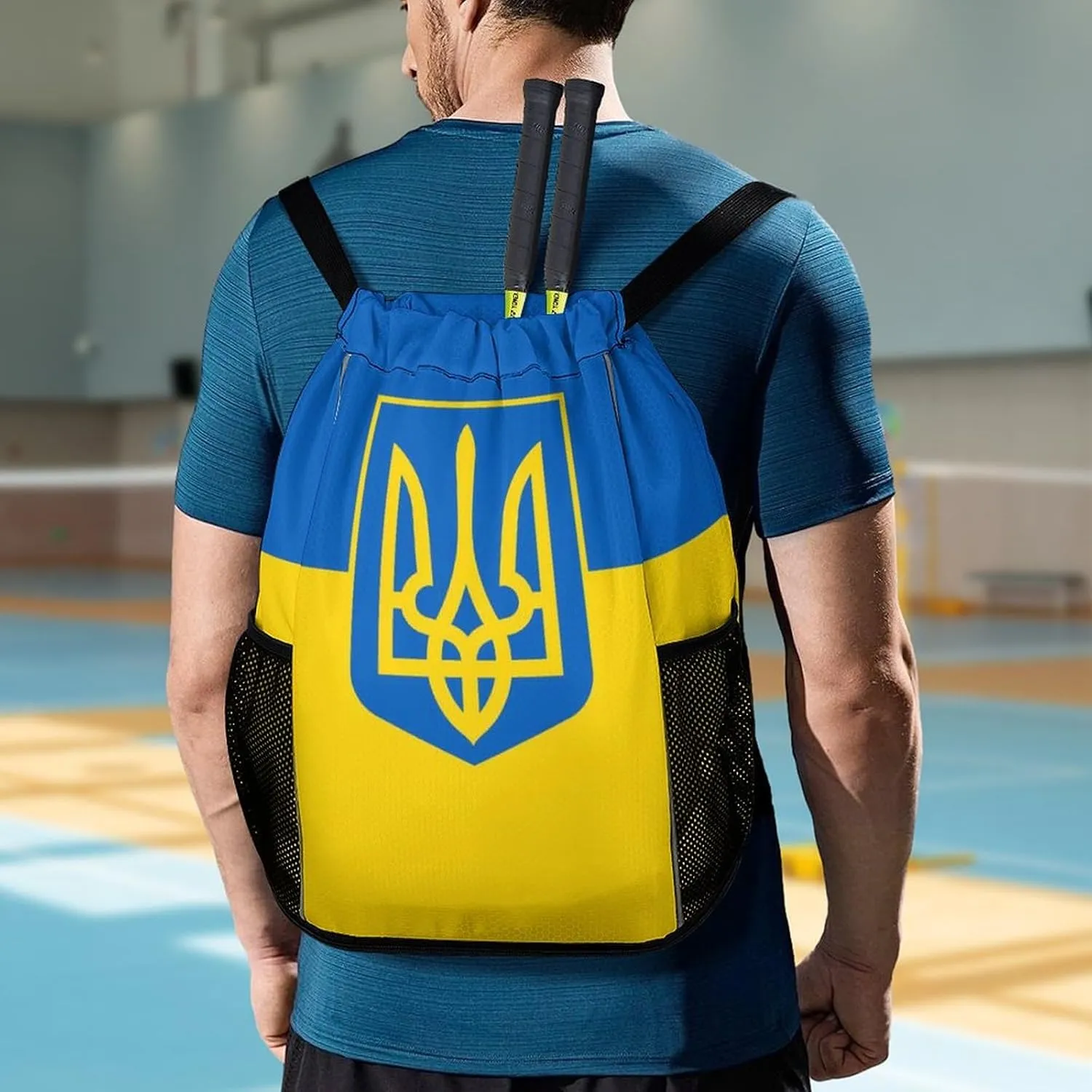 Drawstring Storage Bags, Water Resistant String Backpack Sports Sackpack for Men Women, Ukraine Coat Flag Lightweight Gym Bag