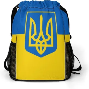 Drawstring Storage Bags, Water Resistant String Backpack Sports Sackpack for Men Women, Ukraine Coat Flag Lightweight Gym Bag