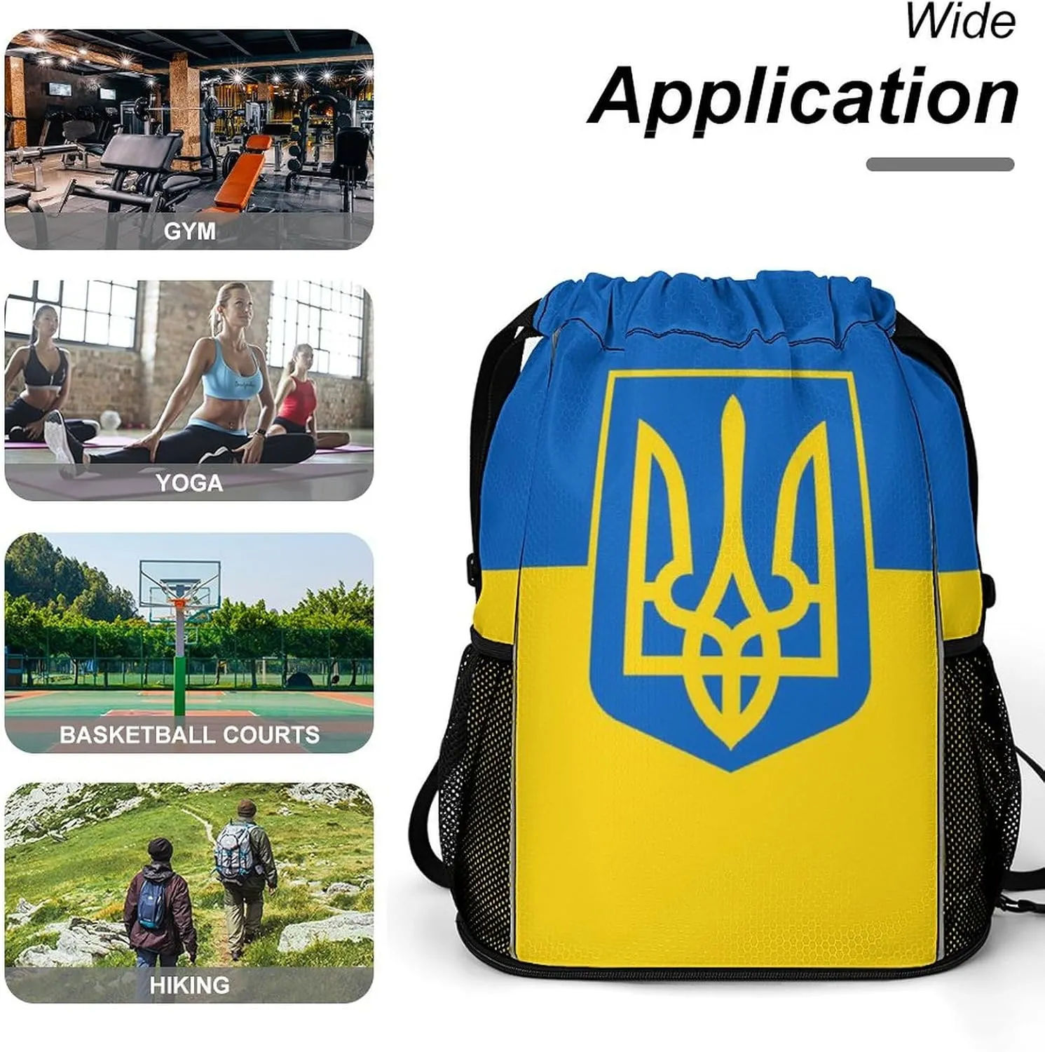 Drawstring Storage Bags, Water Resistant String Backpack Sports Sackpack for Men Women, Ukraine Coat Flag Lightweight Gym Bag