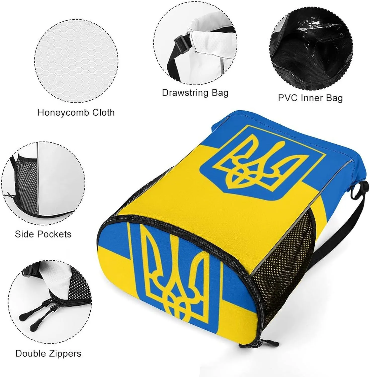 Drawstring Storage Bags, Water Resistant String Backpack Sports Sackpack for Men Women, Ukraine Coat Flag Lightweight Gym Bag