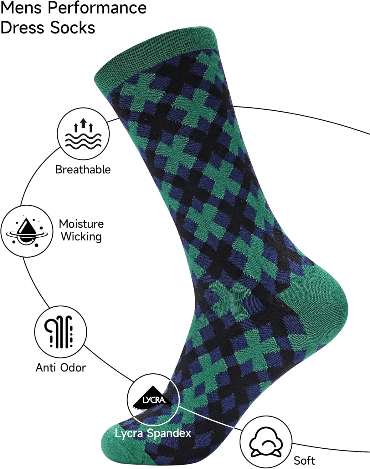 Dress Socks Combed Cotton Anti Odor Quick Dry Moisture Wikcing Size 8-13 Crew Socks
