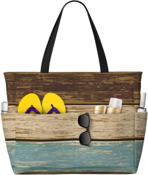 Driftwood Beach Bag Women Tote Bag Pool Bag With Zipper For Gym Grocery Travel With Wet Pocket