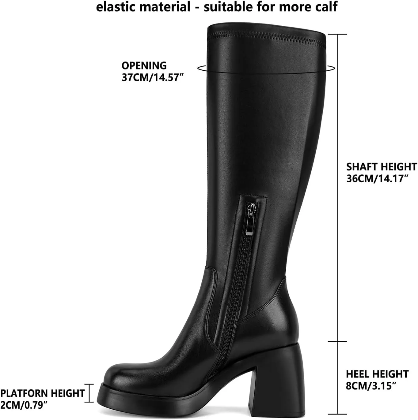 Dsevht Dark Red Leather Knee High Boots for Women Platform Chunky Block Heeled Burgundy Boots Square Toe and Side Zipper Design Fashion Dress 70s Gogo Boots