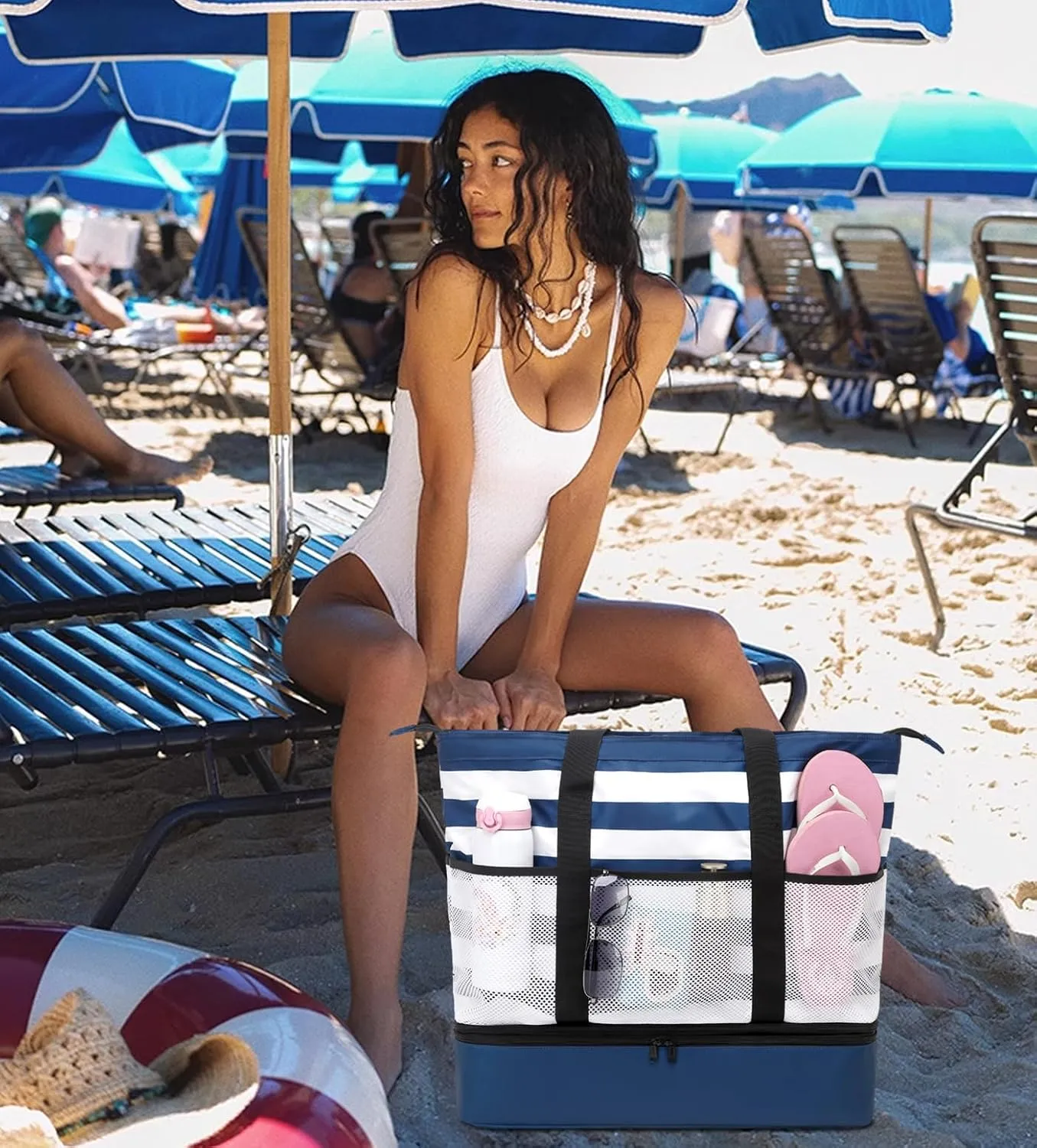DSIUE Beach Bags with Cooler - Waterproof Sandproof Tote for Women - Large Pool Gym Travel Bag