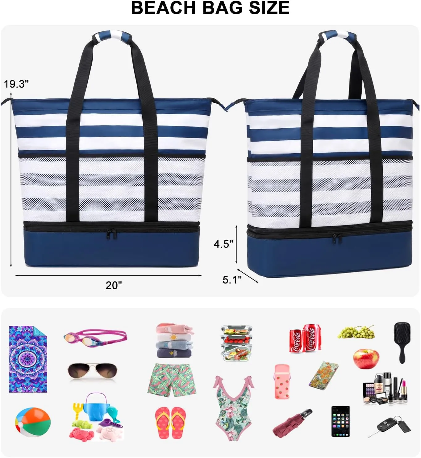 DSIUE Beach Bags with Cooler - Waterproof Sandproof Tote for Women - Large Pool Gym Travel Bag