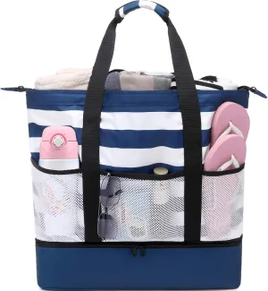 DSIUE Beach Bags with Cooler - Waterproof Sandproof Tote for Women - Large Pool Gym Travel Bag