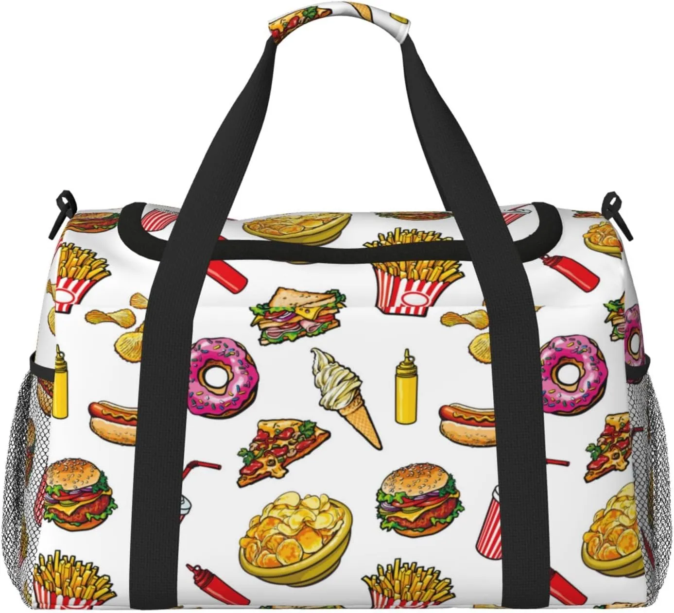 Duffle Bag for Travel, Cute Food Ketchup Potato Chips Weekender Overnight Duffel Bag, Carry On Bag Gym Bag for Women Men, Personal Item Travel Bag