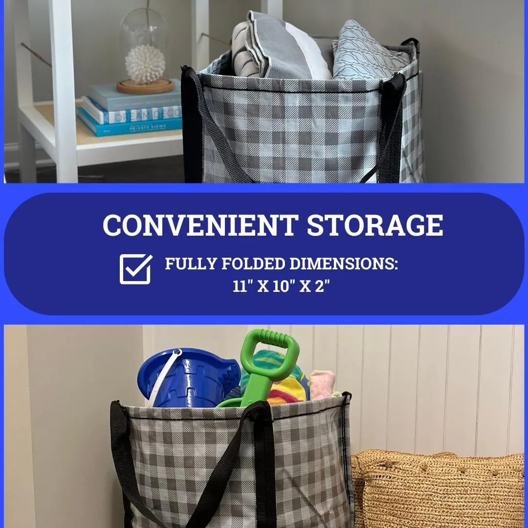 DURASACK Heavy Duty Storage Tote Bag 22-Gallon Rugged Woven Polypropylene Moving Bag, Reusable Self-Standing Design, Holds up to 500 Pounds, Pack of 4, Gingham Gray