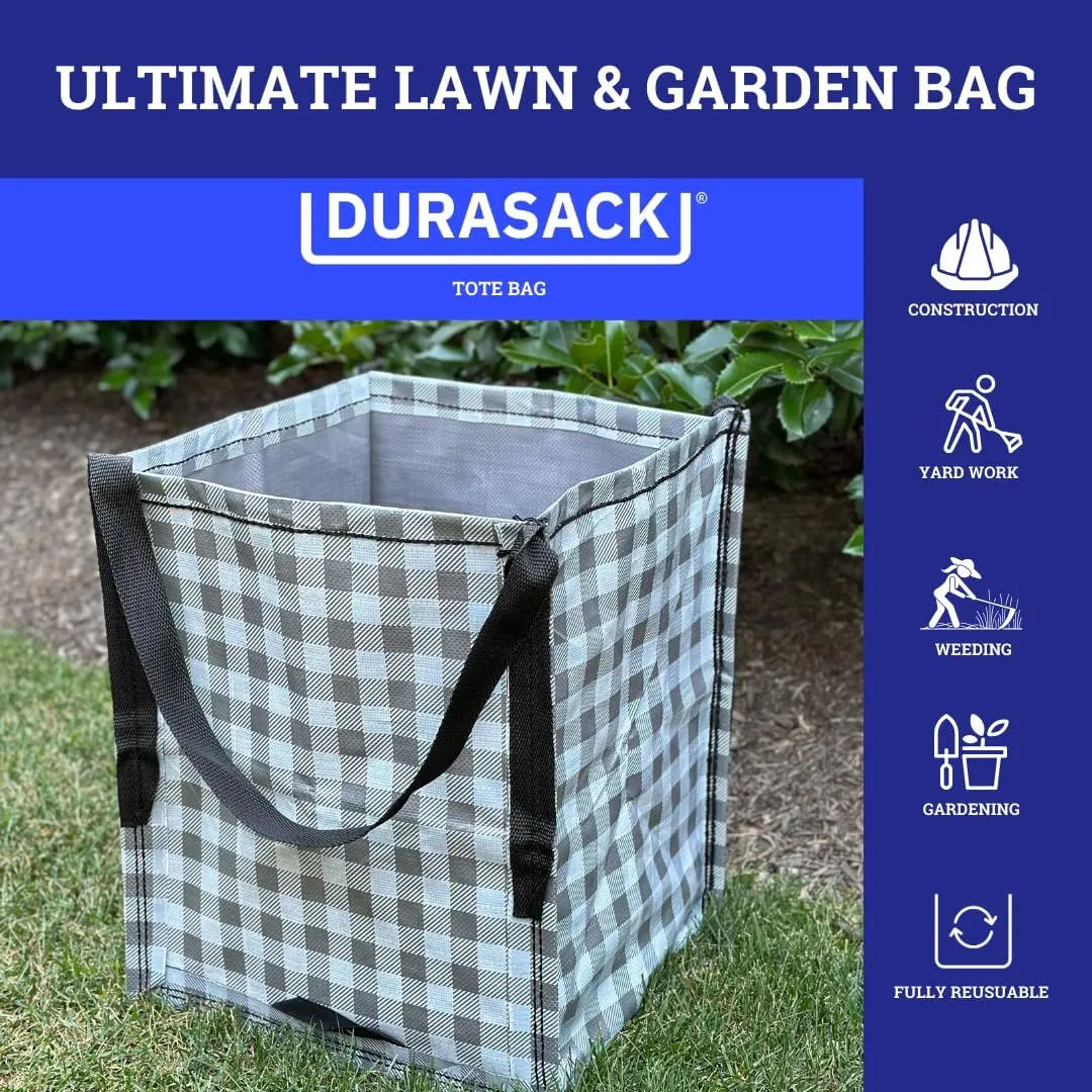DURASACK Heavy Duty Storage Tote Bag 22-Gallon Rugged Woven Polypropylene Moving Bag, Reusable Self-Standing Design, Holds up to 500 Pounds, Pack of 4, Gingham Gray