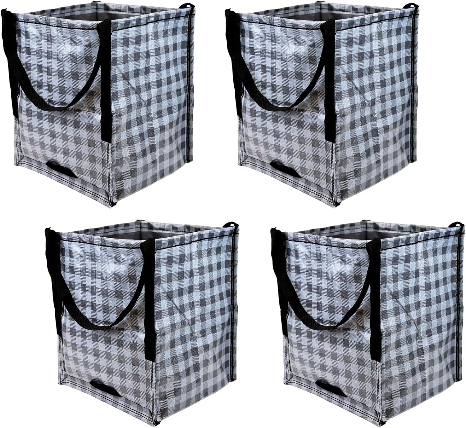 DURASACK Heavy Duty Storage Tote Bag 22-Gallon Rugged Woven Polypropylene Moving Bag, Reusable Self-Standing Design, Holds up to 500 Pounds, Pack of 4, Gingham Gray
