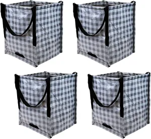 DURASACK Heavy Duty Storage Tote Bag 22-Gallon Rugged Woven Polypropylene Moving Bag, Reusable Self-Standing Design, Holds up to 500 Pounds, Pack of 4, Gingham Gray