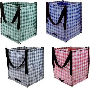 DURASACK Heavy Duty Storage Tote Bag 22-Gallon Rugged Woven Polypropylene Moving Bag, Reusable Self-Standing Design, Holds up to 500 Pounds, Pack of 4, Gingham Multicolored