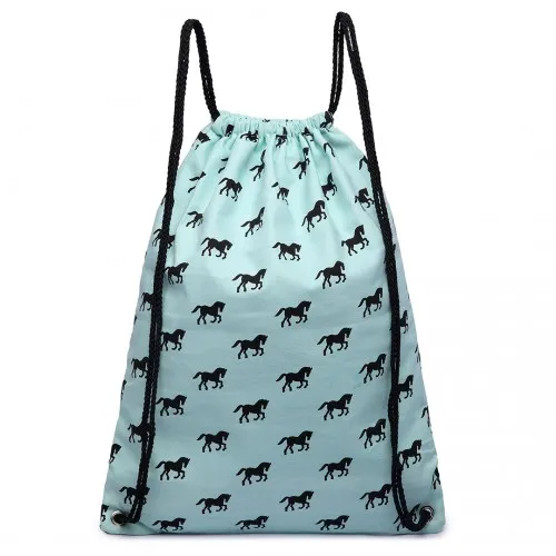 E1406H - Miss Lulu Unisex Drawstring Backpack Horse Blue