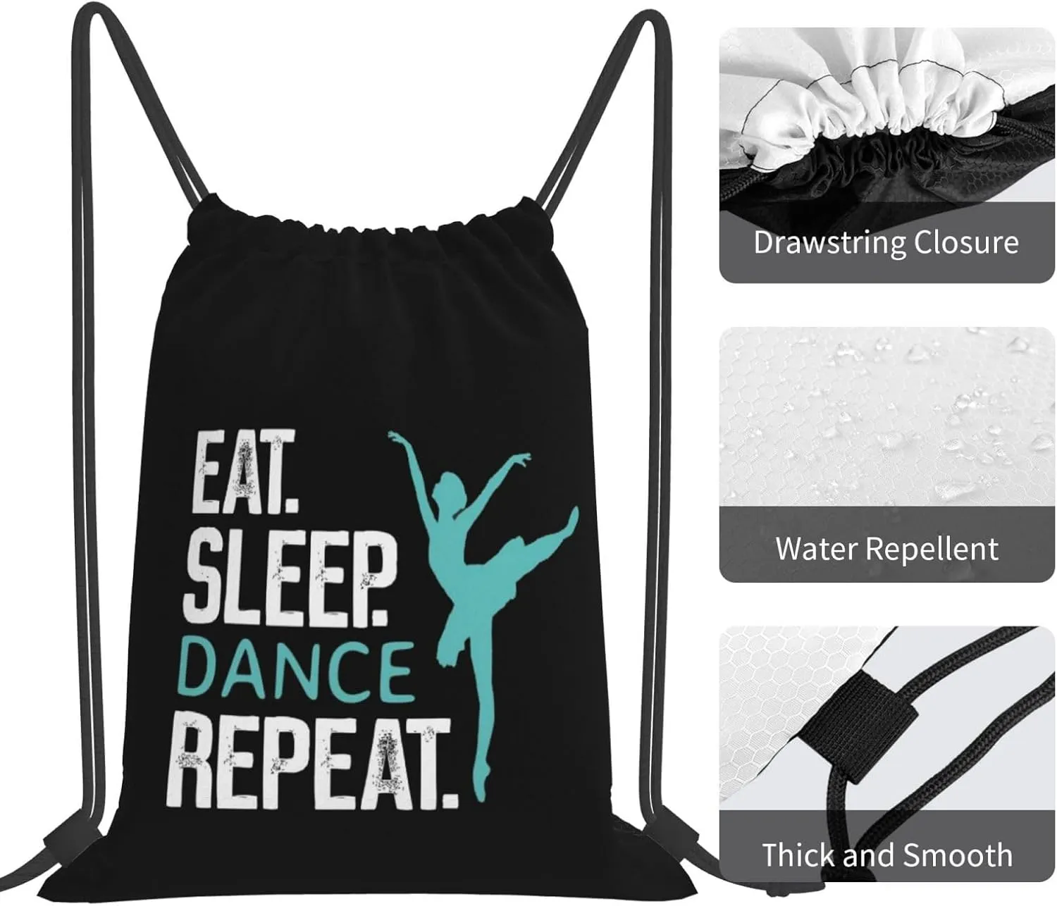 Eat Sleep Dance Repeat Unisex Drawstring Backpack Bag Sport Gym Swim Travel Sackpack