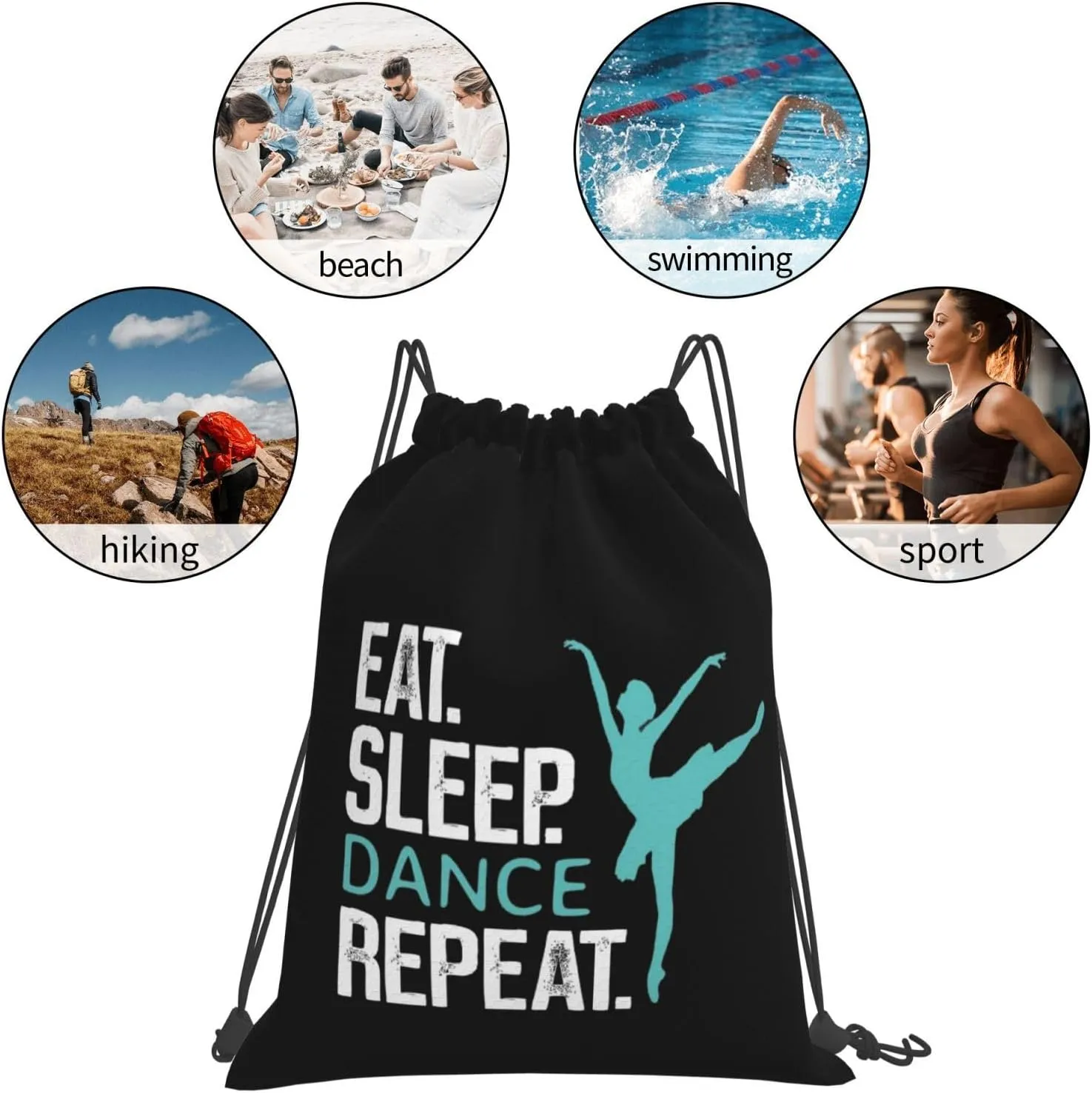 Eat Sleep Dance Repeat Unisex Drawstring Backpack Bag Sport Gym Swim Travel Sackpack
