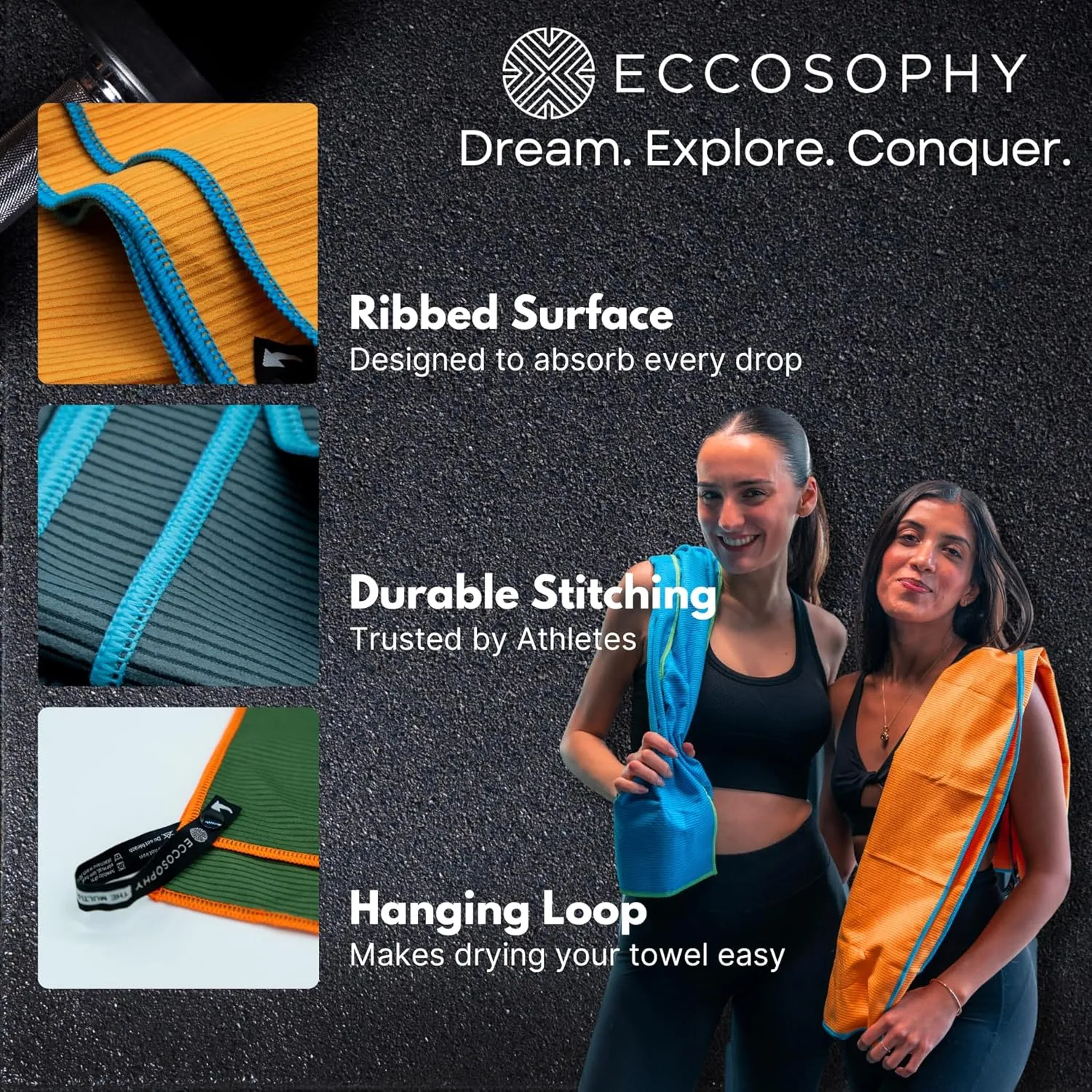 ECCOSOPHY Microfiber Beach Towel – Quick Dry, Highly Absorbent, Lightweight – Ideal for Travel, Pool, Yoga, Fitness & Outdoor Adventures – 71x35 Azure