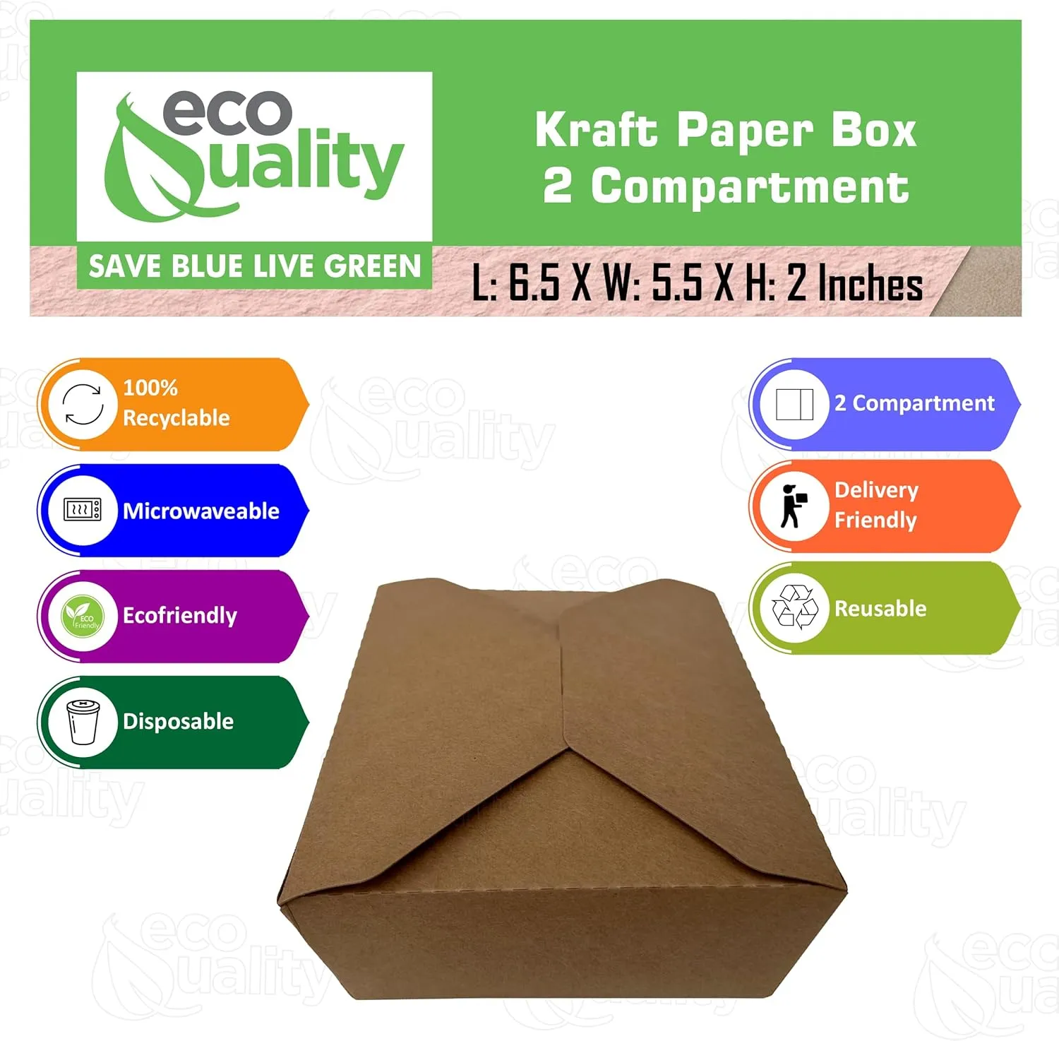 EcoQuality 2 Compartment Take Out Food Kraft Brown Paper Take Out Boxes Microwaveable Leak and Grease Resistant To Go Food Containers - Restaurants, Catering, Food Truck - Recyclable Lunch (25)