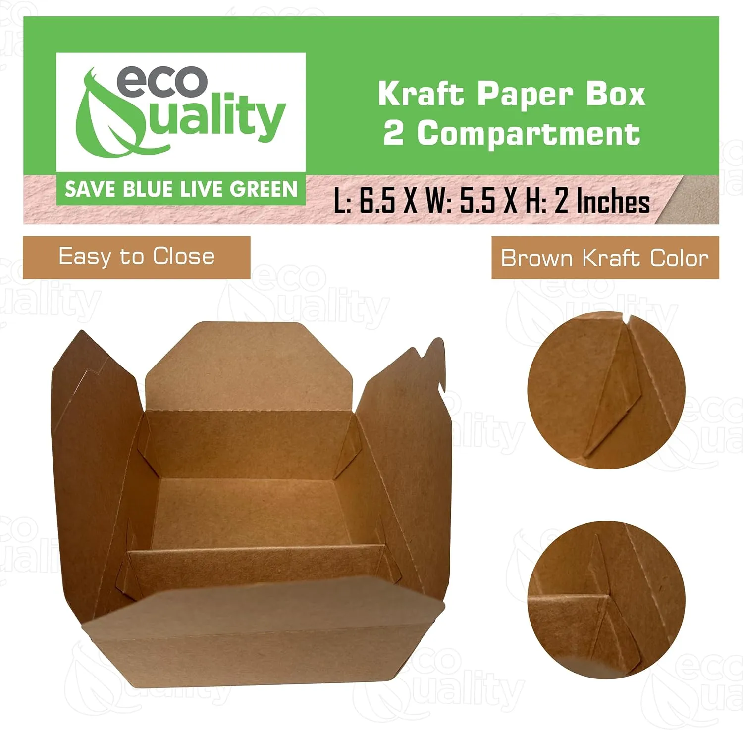 EcoQuality 2 Compartment Take Out Food Kraft Brown Paper Take Out Boxes Microwaveable Leak and Grease Resistant To Go Food Containers - Restaurants, Catering, Food Truck - Recyclable Lunch (25)