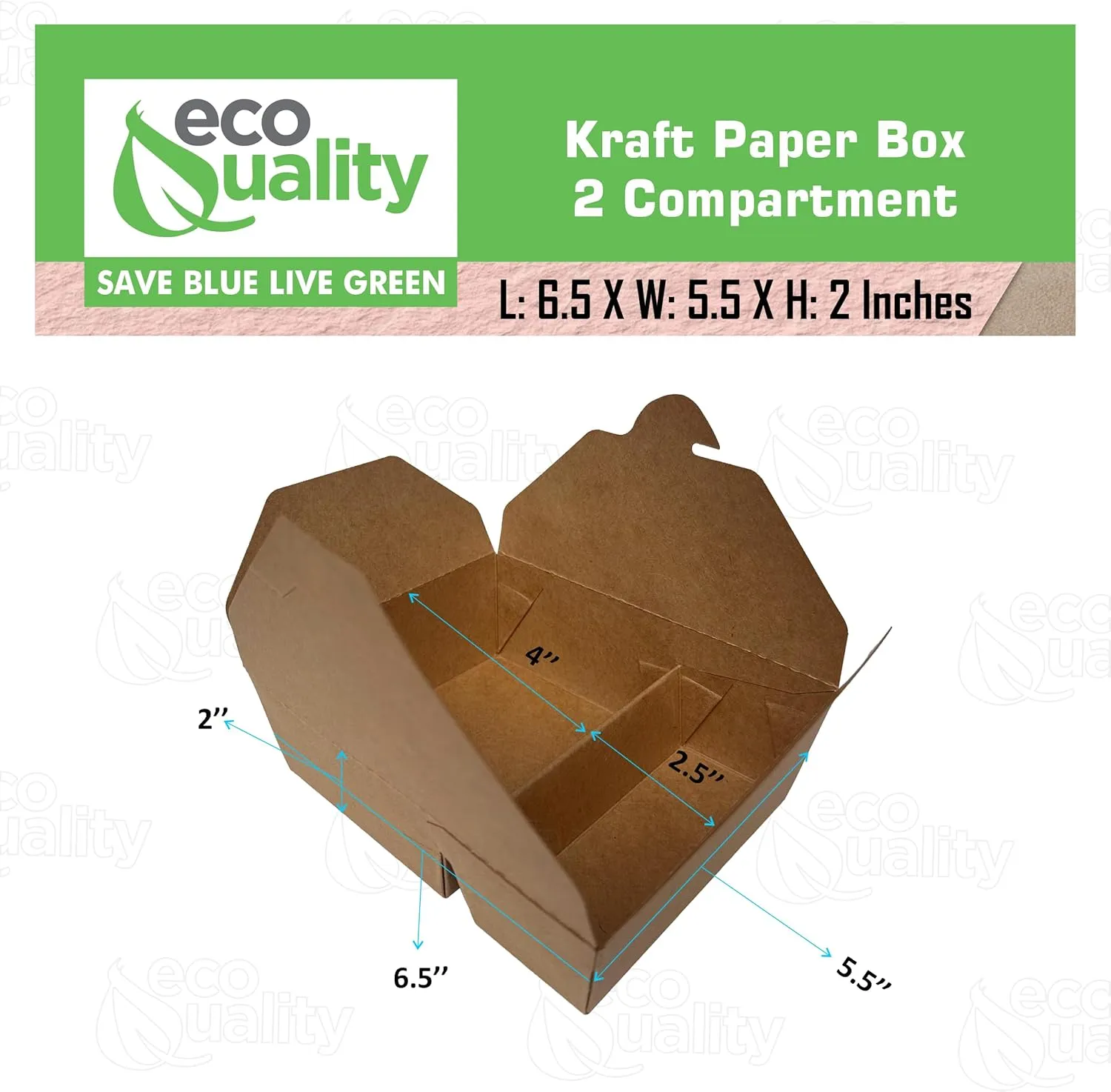 EcoQuality 2 Compartment Take Out Food Kraft Brown Paper Take Out Boxes Microwaveable Leak and Grease Resistant To Go Food Containers - Restaurants, Catering, Food Truck - Recyclable Lunch (25)